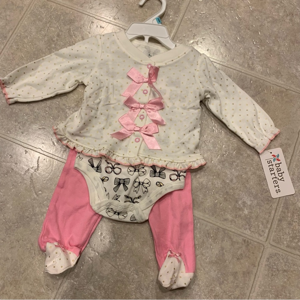 Baby Starters Baby Girl Pink, White and Gold 3 Piece Outfit NWT
